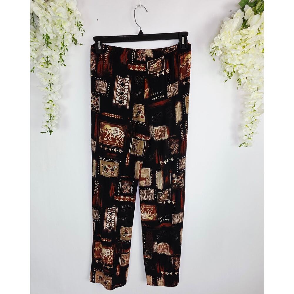 Chicos Travelers Pants Size 1 8 Medium Black Tribal African Safari Print Pull-On - Picture 2 of 14